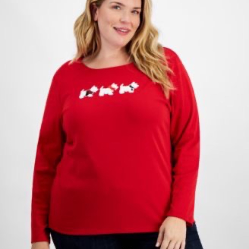 NWT Red long sleeve top with 3 fuzzy texture Scotty puppies